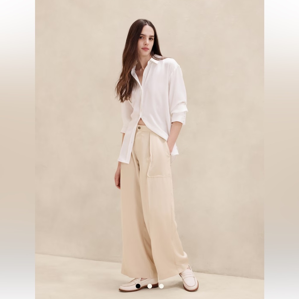 Banana Republic Cream Wide-Leg High-Waisted Pants Size L